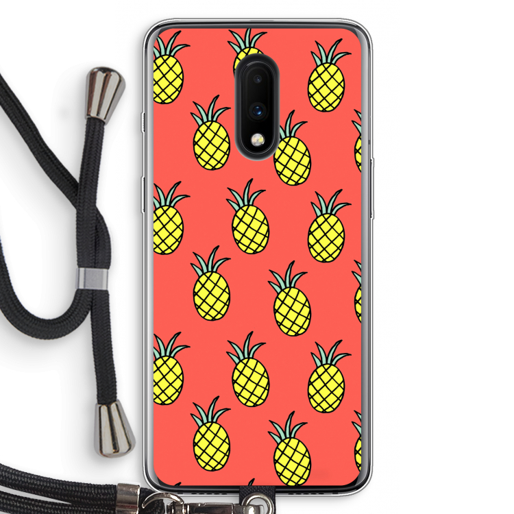 Ananas: OnePlus 7 Transparant Hoesje met koord