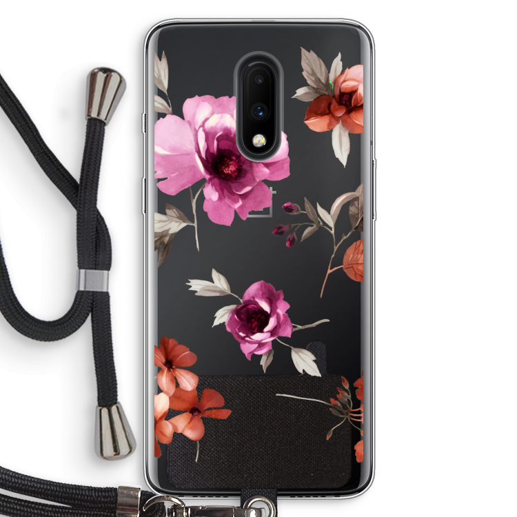 Geschilderde bloemen: OnePlus 7 Transparant Hoesje met koord