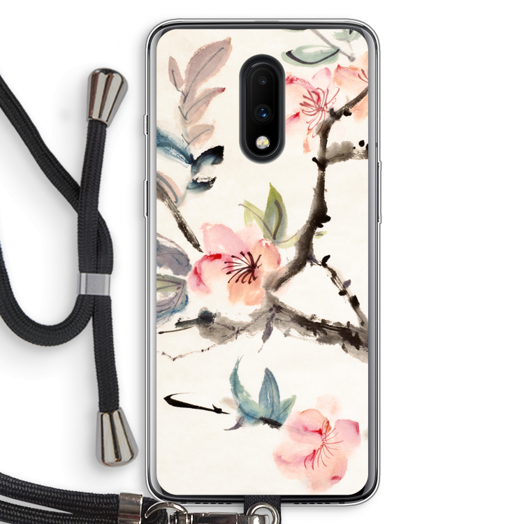 Japanse bloemen: OnePlus 7 Transparant Hoesje met koord