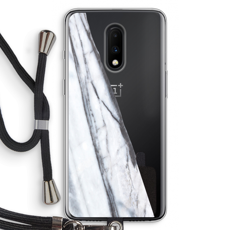 Gestreepte marmer: OnePlus 7 Transparant Hoesje met koord