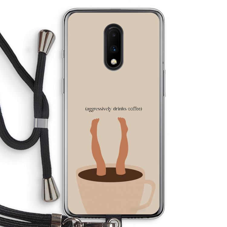 Aggressively drinks coffee: OnePlus 7 Transparant Hoesje met koord