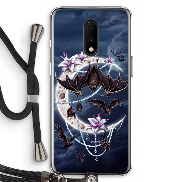 Vleermuizen Maan: OnePlus 7 Transparant Hoesje met koord