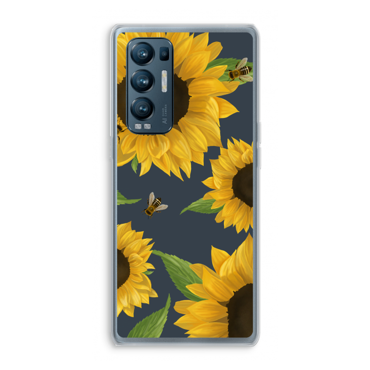 Sunflower and bees: Oppo Find X3 Neo Transparant Hoesje
