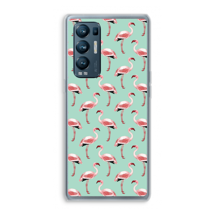 Flamingoprint groen: Oppo Find X3 Neo Transparant Hoesje