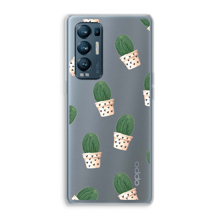 Cactusprint roze: Oppo Find X3 Neo Transparant Hoesje