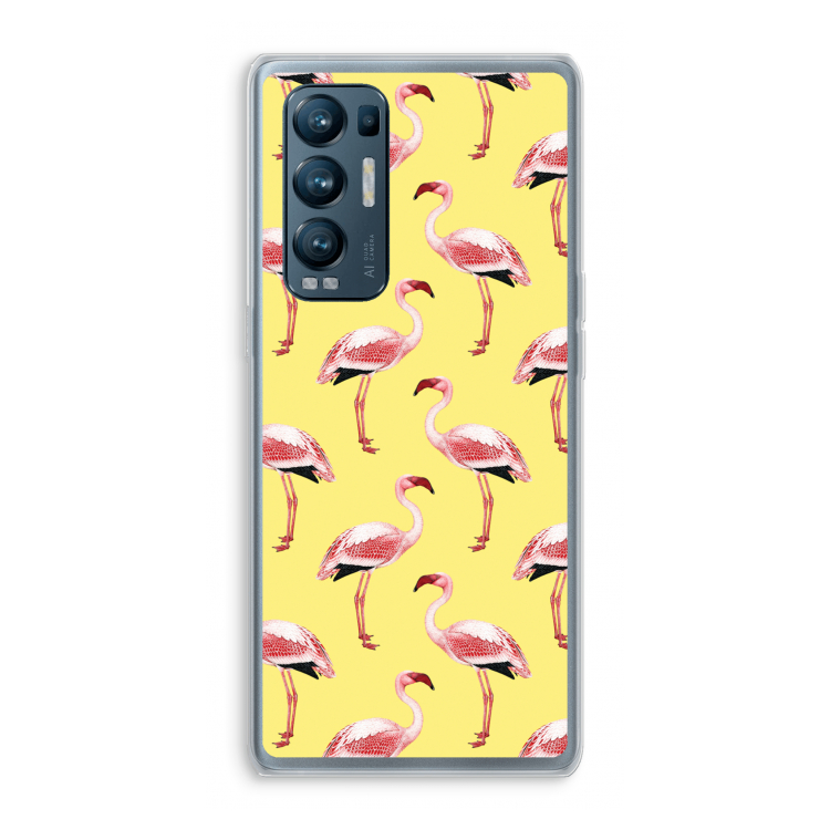Flamingo's geel: Oppo Find X3 Neo Transparant Hoesje