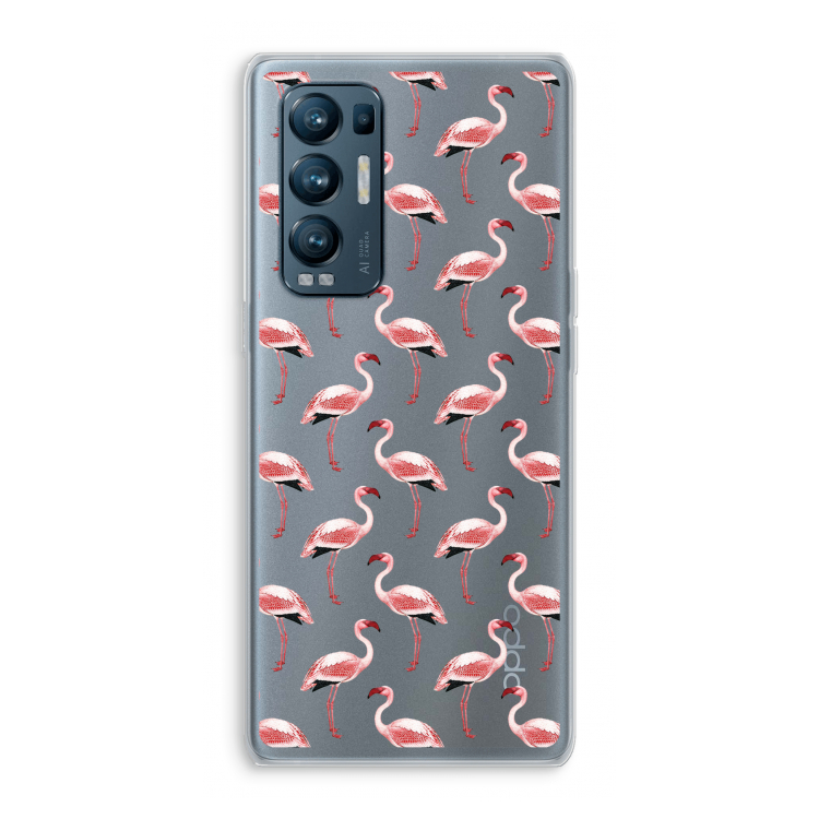 Flamingoprint groen: Oppo Find X3 Neo Transparant Hoesje