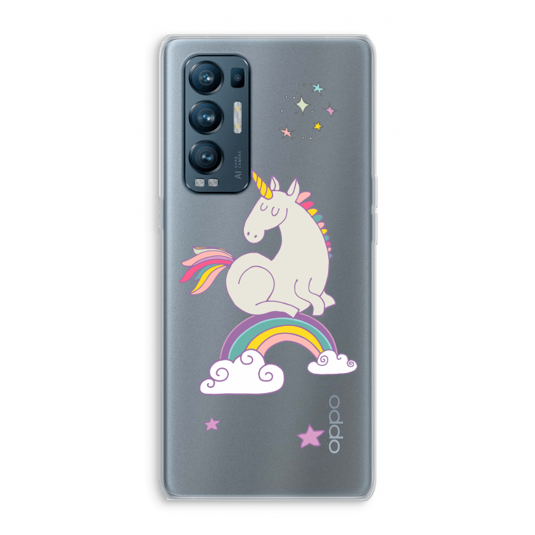 Regenboog eenhoorn: Oppo Find X3 Neo Transparant Hoesje