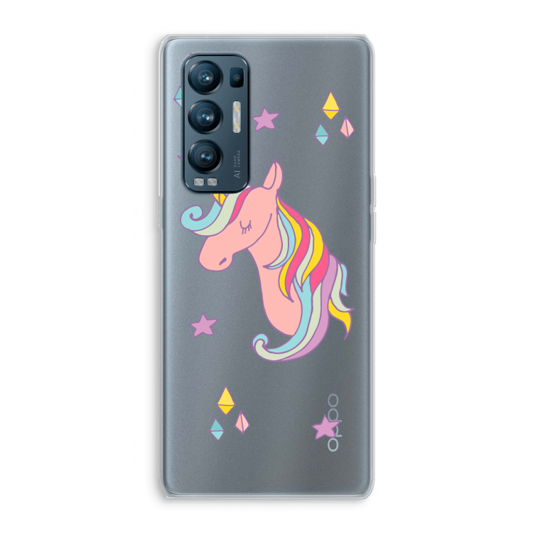 Roze eenhoorn: Oppo Find X3 Neo Transparant Hoesje