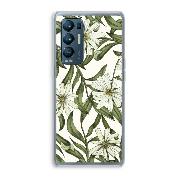 Wit bloemenpatroon: Oppo Find X3 Neo Transparant Hoesje