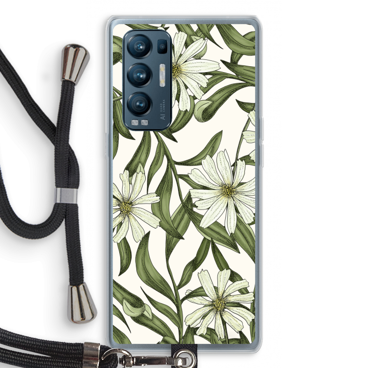 Wit bloemenpatroon: Oppo Find X3 Neo Transparant Hoesje met koord