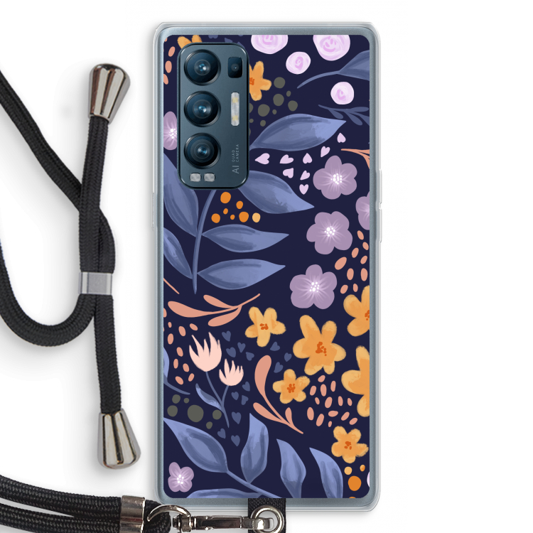 Flowers with blue leaves: Oppo Find X3 Neo Transparant Hoesje met koord