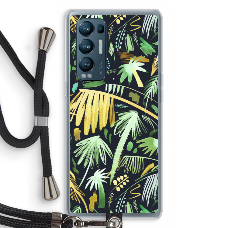 Tropical Palms Dark: Oppo Find X3 Neo Transparant Hoesje met koord