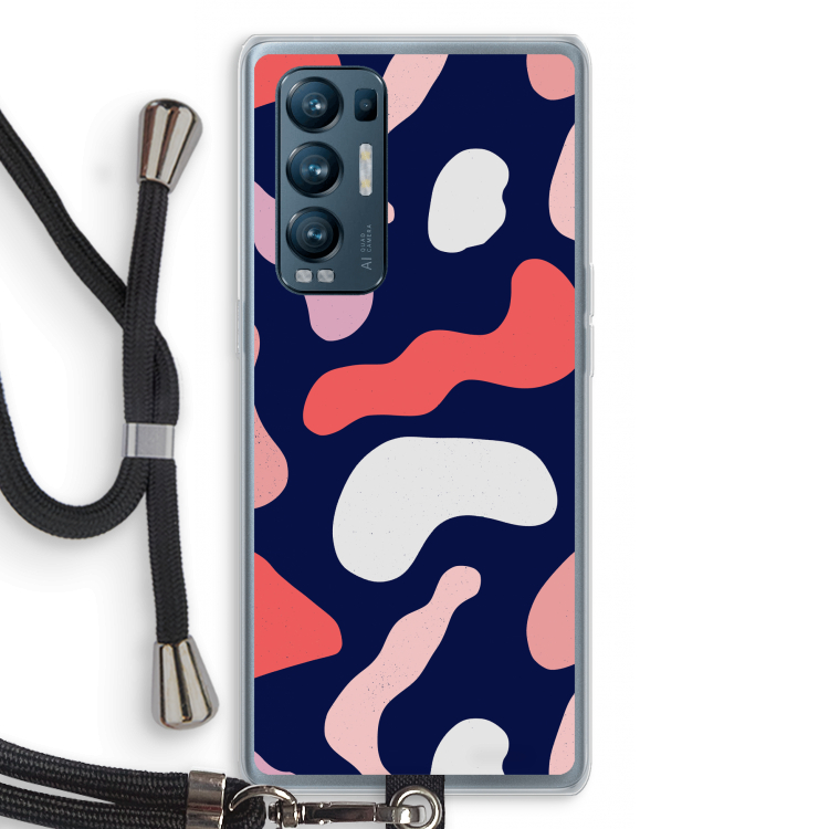 Memphis Shapes Pink: Oppo Find X3 Neo Transparant Hoesje met koord