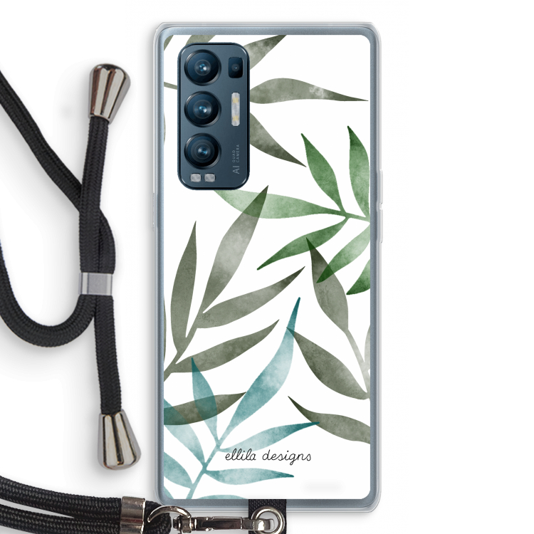 Tropical watercolor leaves: Oppo Find X3 Neo Transparant Hoesje met koord