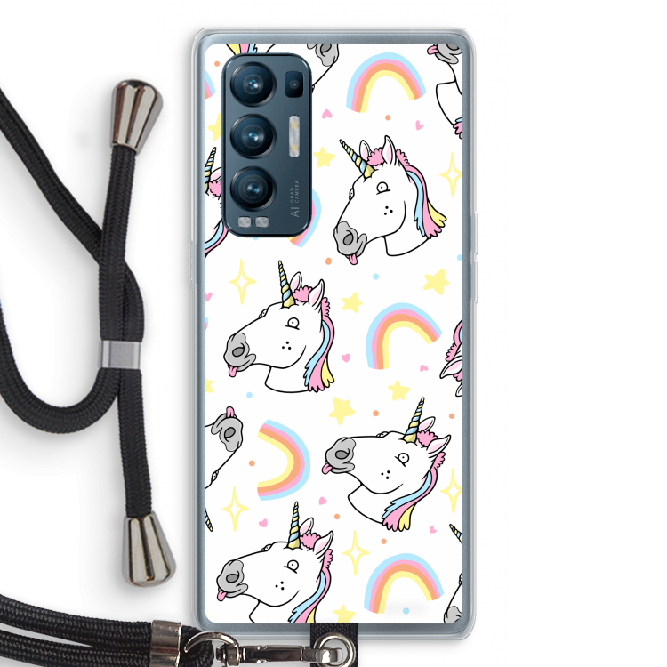 Rainbow Unicorn: Oppo Find X3 Neo Transparant Hoesje met koord