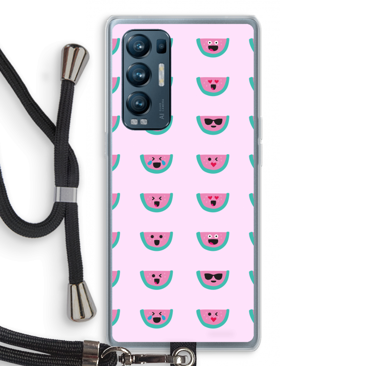 Smiley watermeloenprint: Oppo Find X3 Neo Transparant Hoesje met koord