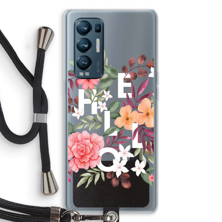Hello in flowers: Oppo Find X3 Neo Transparant Hoesje met koord