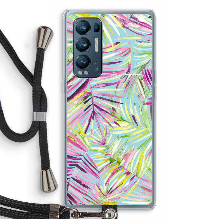 Tropical Palms Blue: Oppo Find X3 Neo Transparant Hoesje met koord