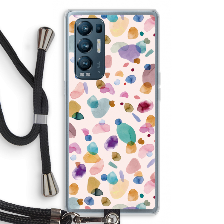 Terrazzo Memphis Pink: Oppo Find X3 Neo Transparant Hoesje met koord