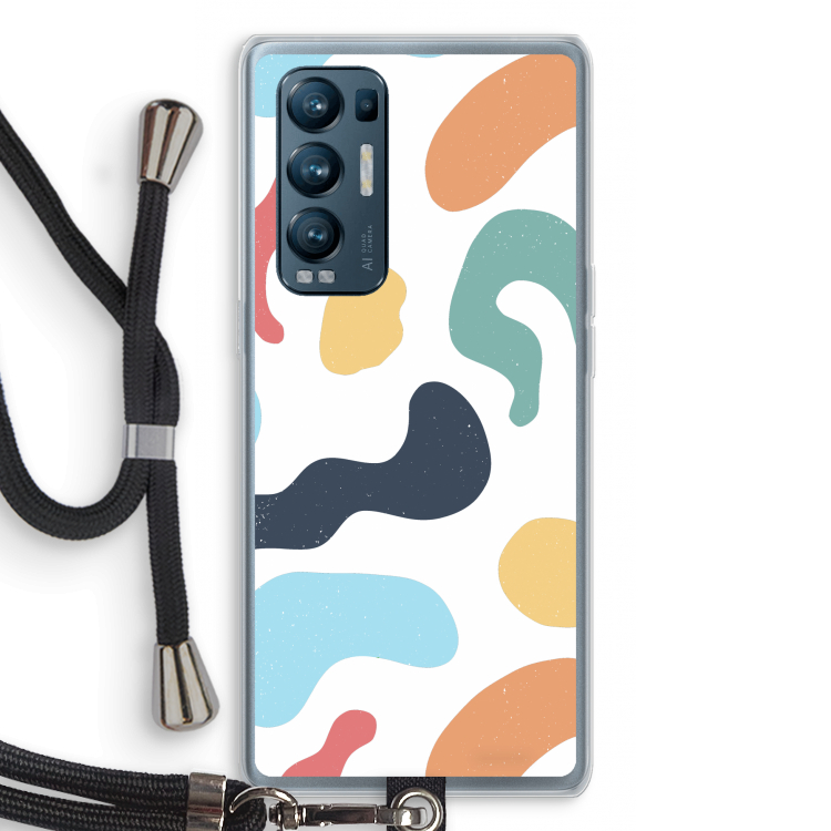 Memphis Shapes Blue: Oppo Find X3 Neo Transparant Hoesje met koord