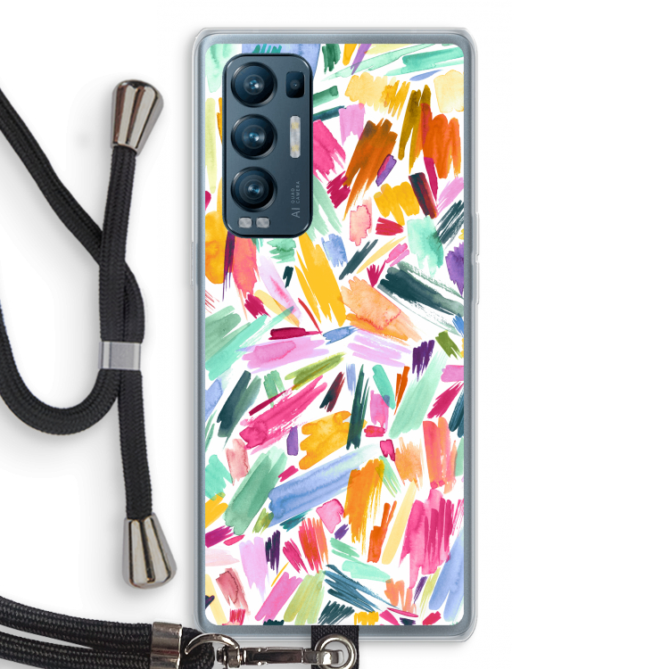 Watercolor Brushstrokes: Oppo Find X3 Neo Transparant Hoesje met koord