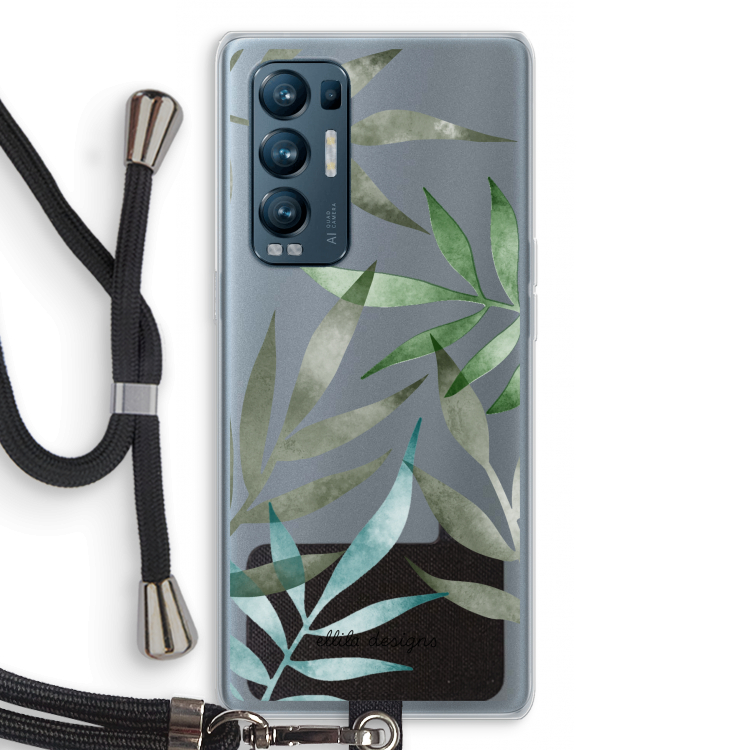 Tropical watercolor leaves: Oppo Find X3 Neo Transparant Hoesje met koord
