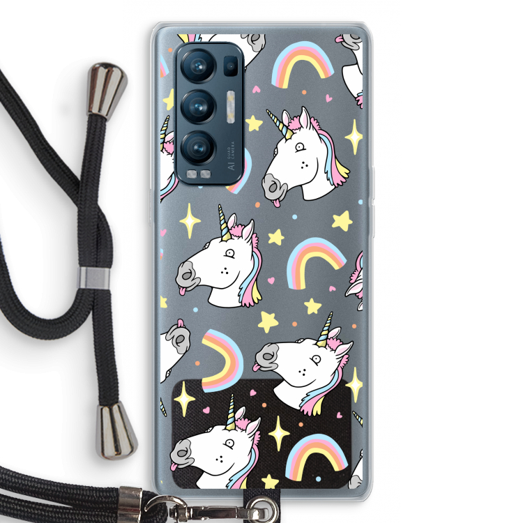 Rainbow Unicorn: Oppo Find X3 Neo Transparant Hoesje met koord
