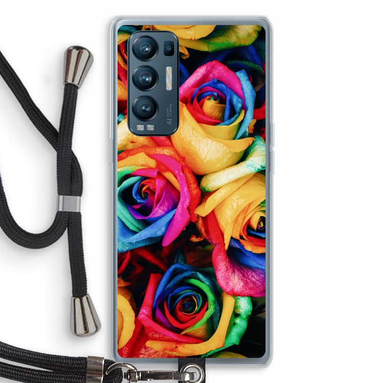 Neon bloemen: Oppo Find X3 Neo Transparant Hoesje met koord