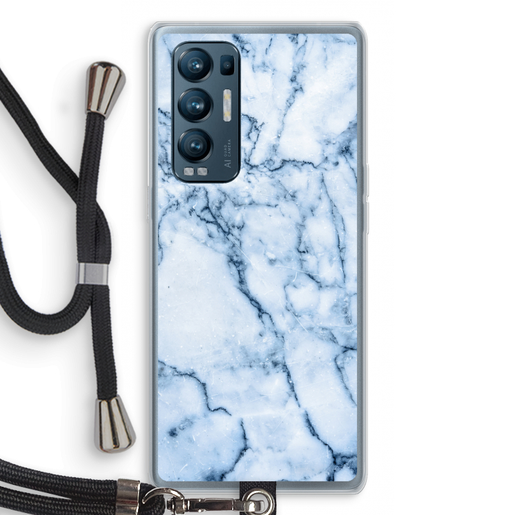 Blauw marmer: Oppo Find X3 Neo Transparant Hoesje met koord