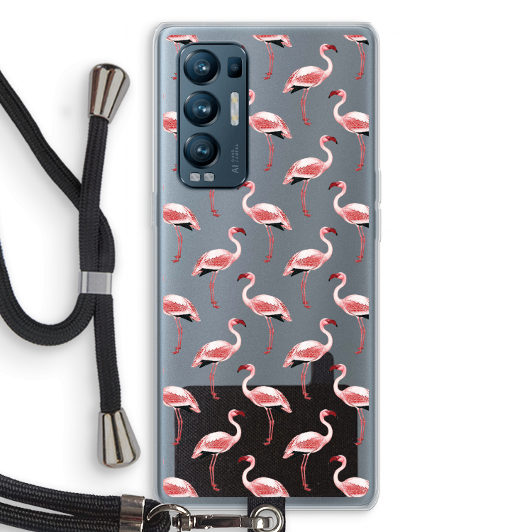 Flamingoprint groen: Oppo Find X3 Neo Transparant Hoesje met koord