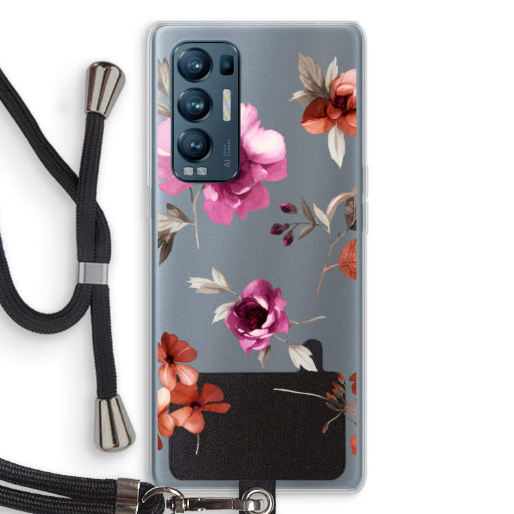 Geschilderde bloemen: Oppo Find X3 Neo Transparant Hoesje met koord