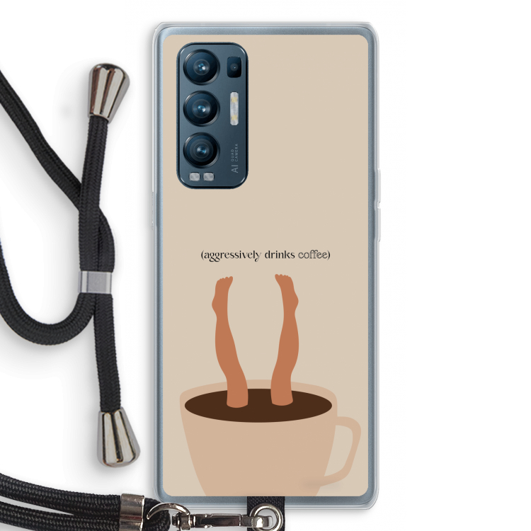 Aggressively drinks coffee: Oppo Find X3 Neo Transparant Hoesje met koord