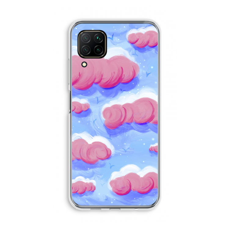 Roze wolken met vogels: Huawei P40 Lite Transparant Hoesje