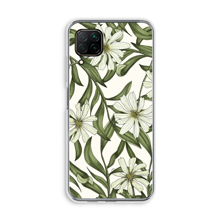 Wit bloemenpatroon: Huawei P40 Lite Transparant Hoesje