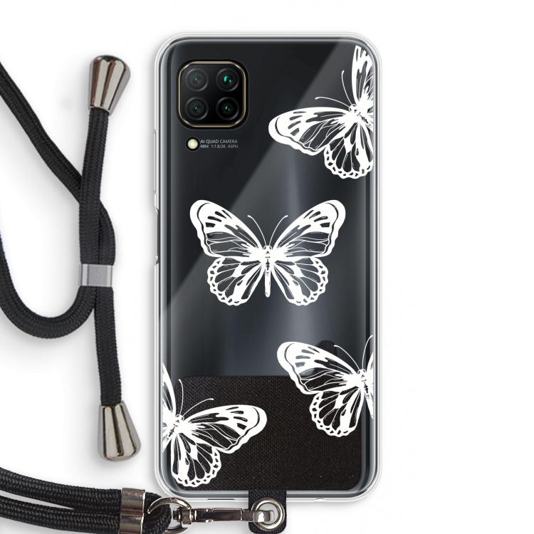 White butterfly: Huawei P40 Lite Transparant Hoesje met koord