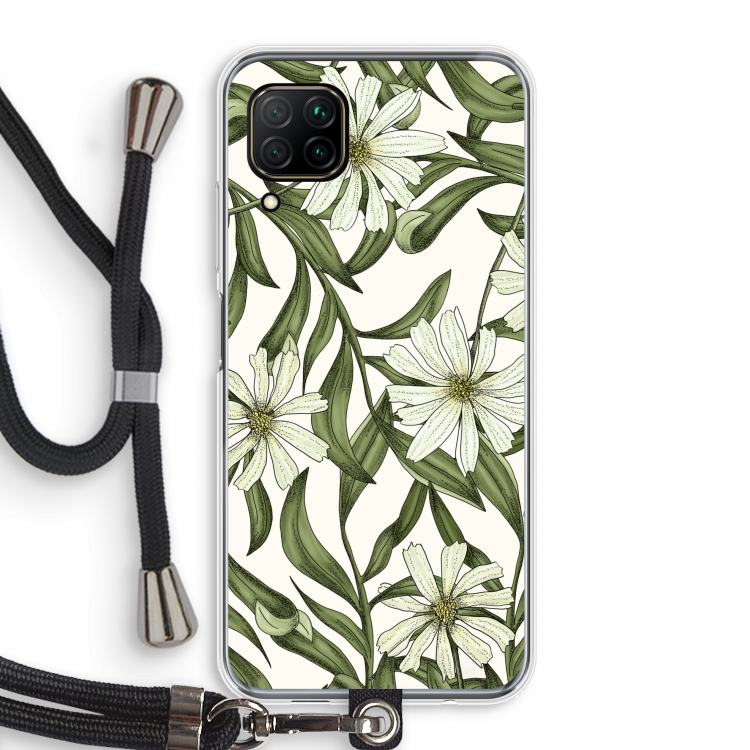 Wit bloemenpatroon: Huawei P40 Lite Transparant Hoesje met koord