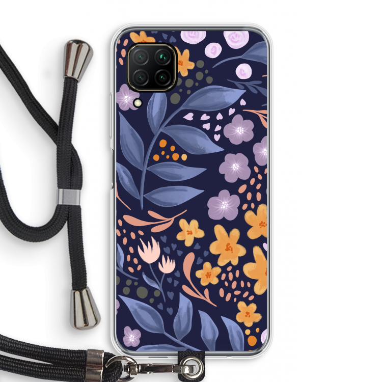Flowers with blue leaves: Huawei P40 Lite Transparant Hoesje met koord