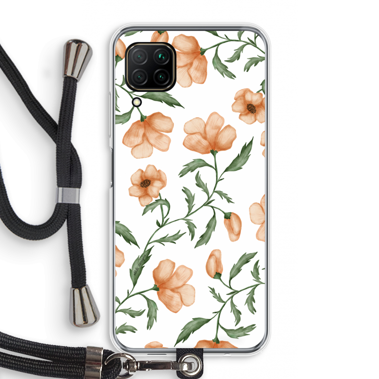 Peachy flowers: Huawei P40 Lite Transparant Hoesje met koord