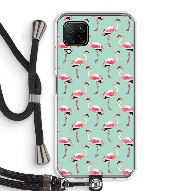 Flamingoprint groen: Huawei P40 Lite Transparant Hoesje met koord