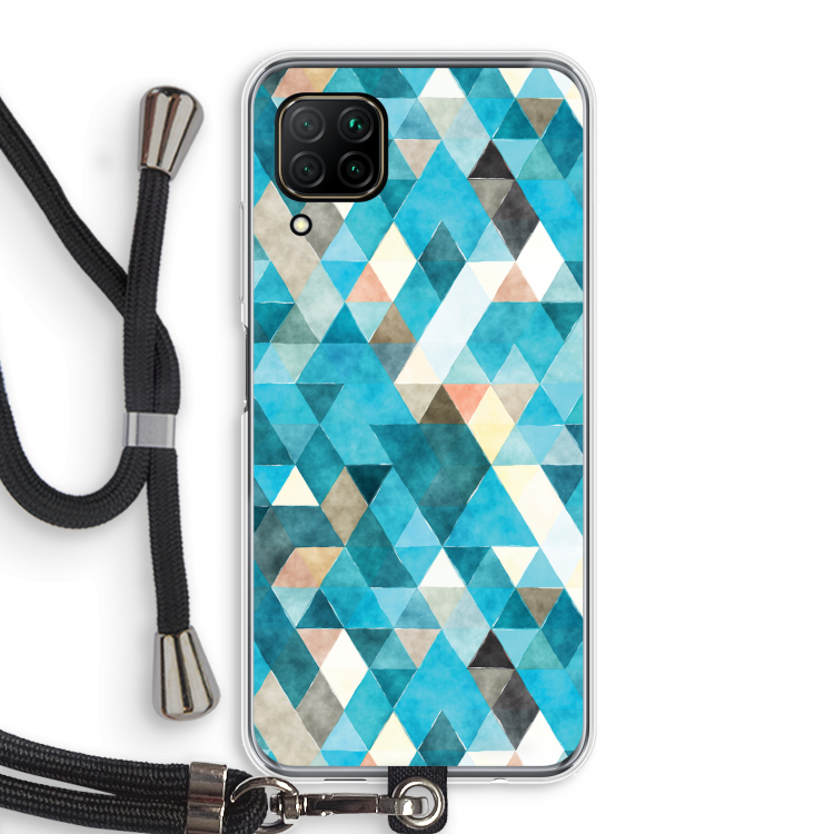 Gekleurde driehoekjes blauw: Huawei P40 Lite Transparant Hoesje met koord