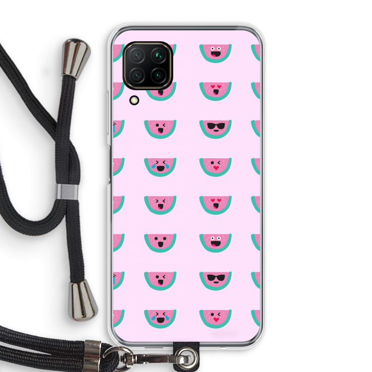 Smiley watermeloenprint: Huawei P40 Lite Transparant Hoesje met koord