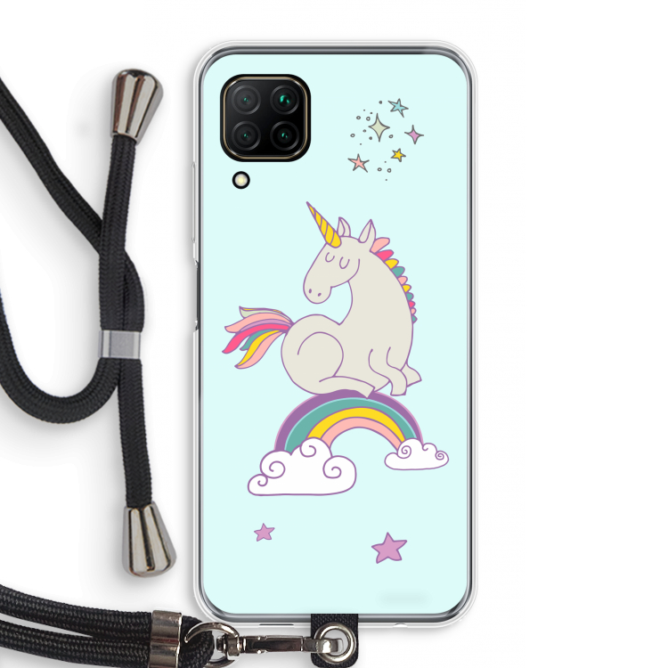Regenboog eenhoorn: Huawei P40 Lite Transparant Hoesje met koord