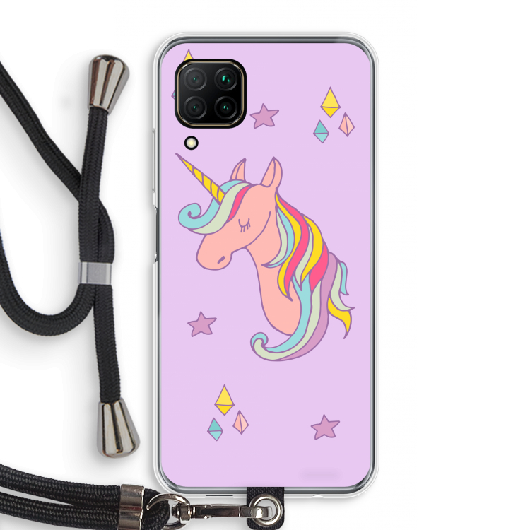 Roze eenhoorn: Huawei P40 Lite Transparant Hoesje met koord