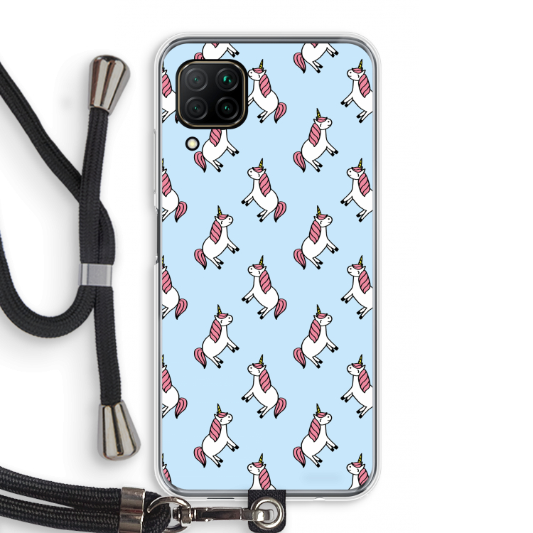 Eenhoorns overal: Huawei P40 Lite Transparant Hoesje met koord