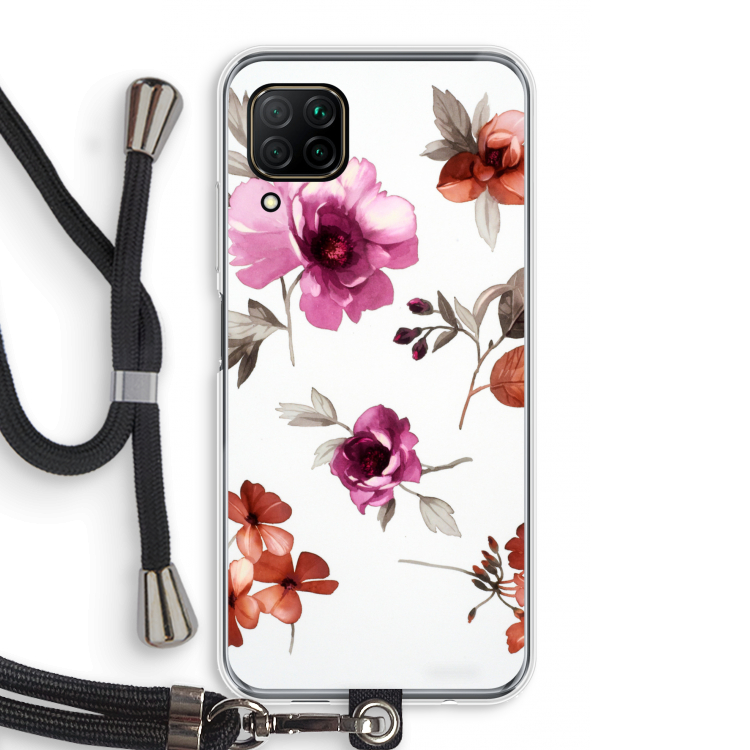 Geschilderde bloemen: Huawei P40 Lite Transparant Hoesje met koord