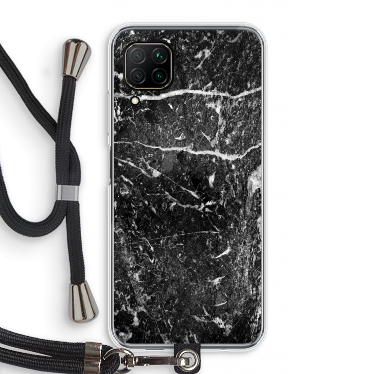 Zwart marmer: Huawei P40 Lite Transparant Hoesje met koord