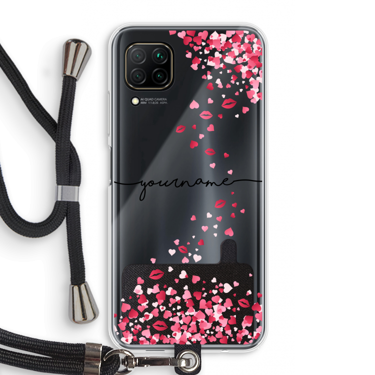 Hartjes en kusjes: Huawei P40 Lite Transparant Hoesje met koord