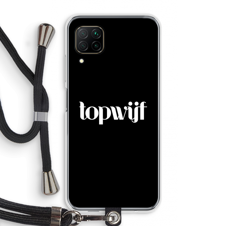Topwijf Zwart: Huawei P40 Lite Transparant Hoesje met koord