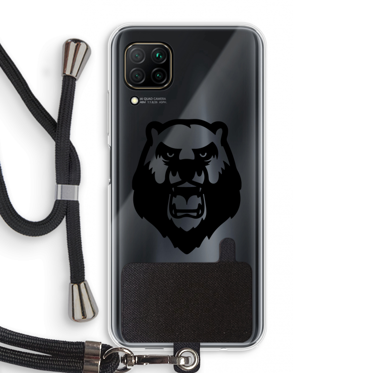 Angry Bear (black): Huawei P40 Lite Transparant Hoesje met koord